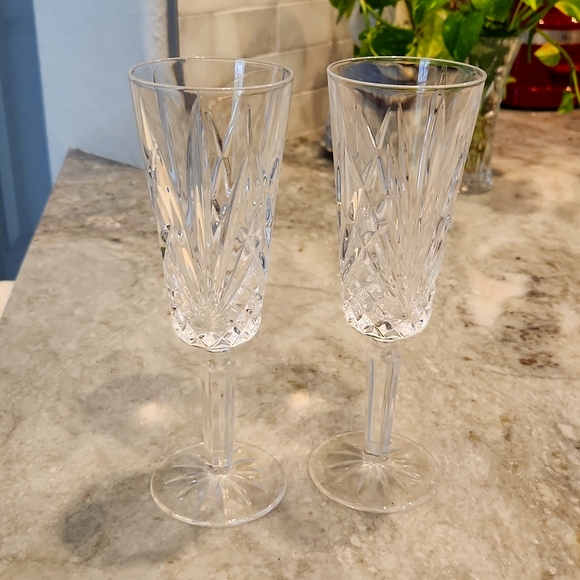 Pair - Cristal D'Arques Durand "MASQUERADE" Crystal Champagne Glasses 7 7/8" EUC - Picture 1 of 5